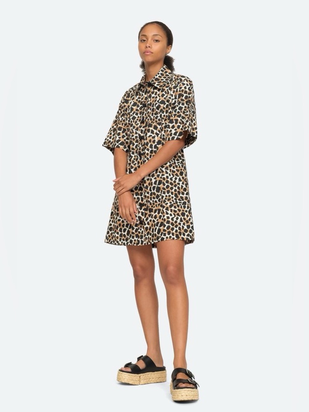 NWT SEA New York Apollo Shirt Dress Natural Leopard Print Womenβs Size 2